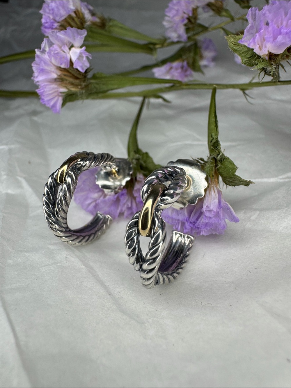 David Yurman Sterling Silver & 18K Yellow Gold Cable Loop Hoop Earrings